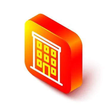 Isometric line Multi storey building icon isolated on white background. Orange Ilustración de archivo