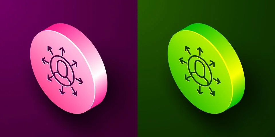Isometric line Multitasking manager working icon isolated on purple and green Ilustração Stock