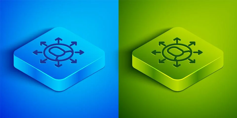 Isometric line Multitasking manager working icon isolated on blue and green b Stock Illustration