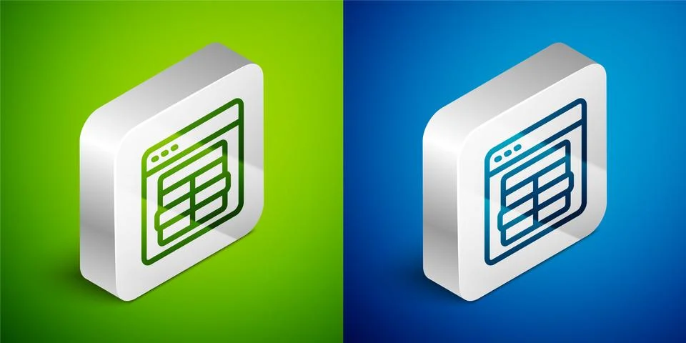 Isometric line MySQL code icon isolated on green and blue background. HTML Code Stock Illustration