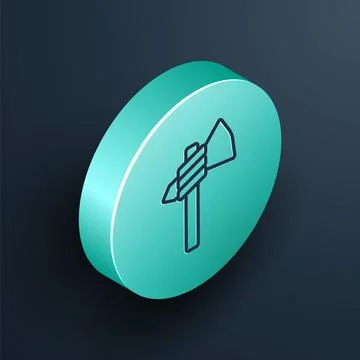 Isometric line Native american tomahawk axe icon isolated on black background Stock Illustration
