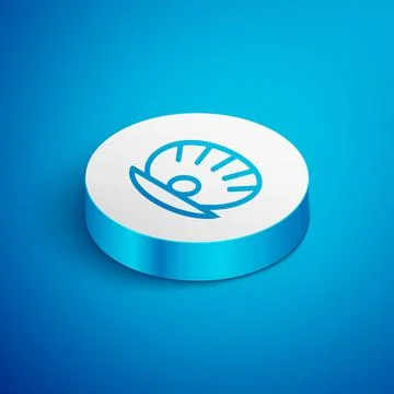 Isometric line Natural open shell with pearl icon isolated on blue background Illustrazione stock