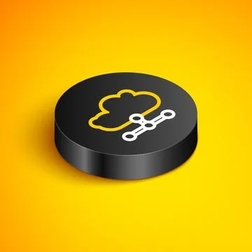 Isometric line Network cloud connection icon isolated on yellow background Illustrazione stock