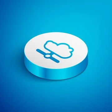 Isometric line Network cloud connection icon isolated on blue background. Social Stock Illustration