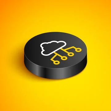 Isometric line Network cloud connection icon isolated on yellow background Stock Illustration