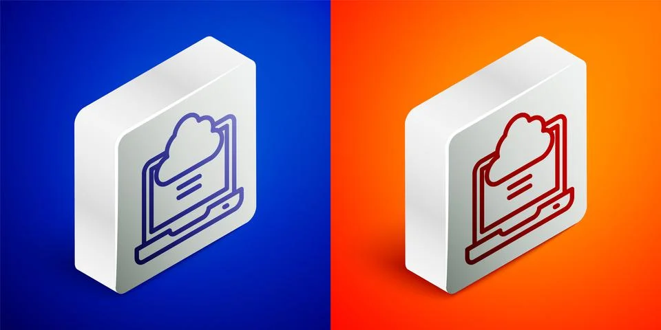 Isometric line Network cloud connection icon isolated on blue and orange Stock Illustration