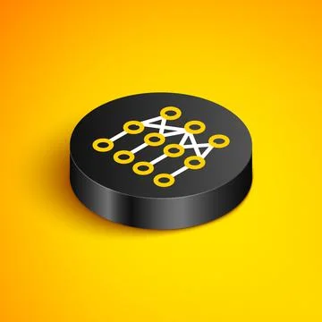 Isometric line Neural network icon isolated on yellow background. Artificial Stock Illustration