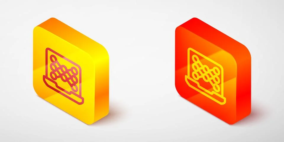 Isometric line Neural network icon isolated on grey background. Artificial Stock Illustration