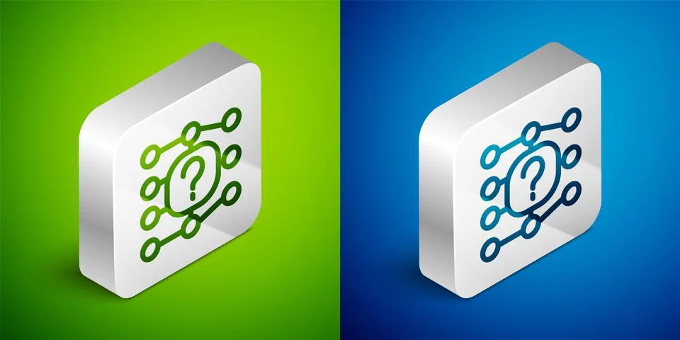 Isometric line Neural network icon isolated on green and blue background Stock Illustration