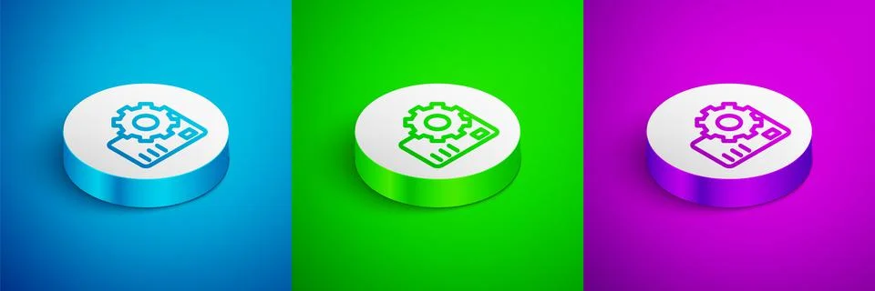 Isometric line Neural network icon isolated on blue, green and purple background Stock Illustration