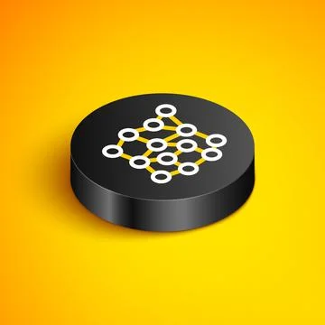 Isometric line Neural network icon isolated on yellow background. Artificial Stock Illustration