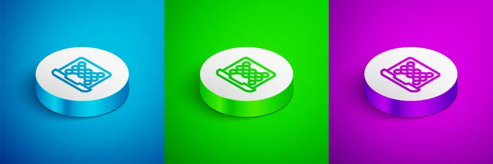 Isometric line Neural network icon isolated on blue, green and purple background Stock Illustration