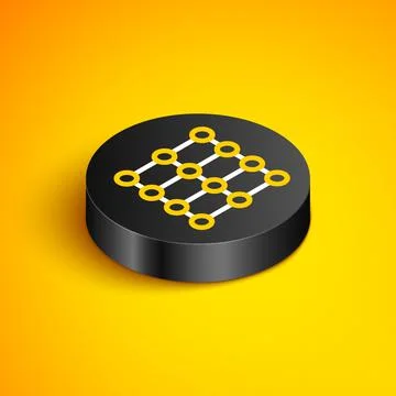 Isometric line Neural network icon isolated on yellow background. Artificial Stock Illustration