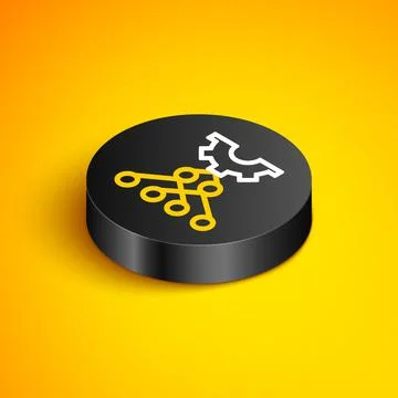 Isometric line Neural network icon isolated on yellow background. Artificial Stock Illustration