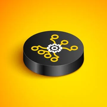 Isometric line Neural network icon isolated on yellow background. Artificial  Stock Illustration
