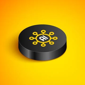 Isometric line Neural network icon isolated on yellow background. Artificial  Stock Illustration