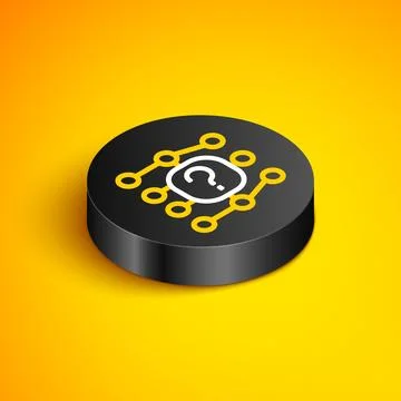 Isometric line Neural network icon isolated on yellow background. Artificial Stock Illustration