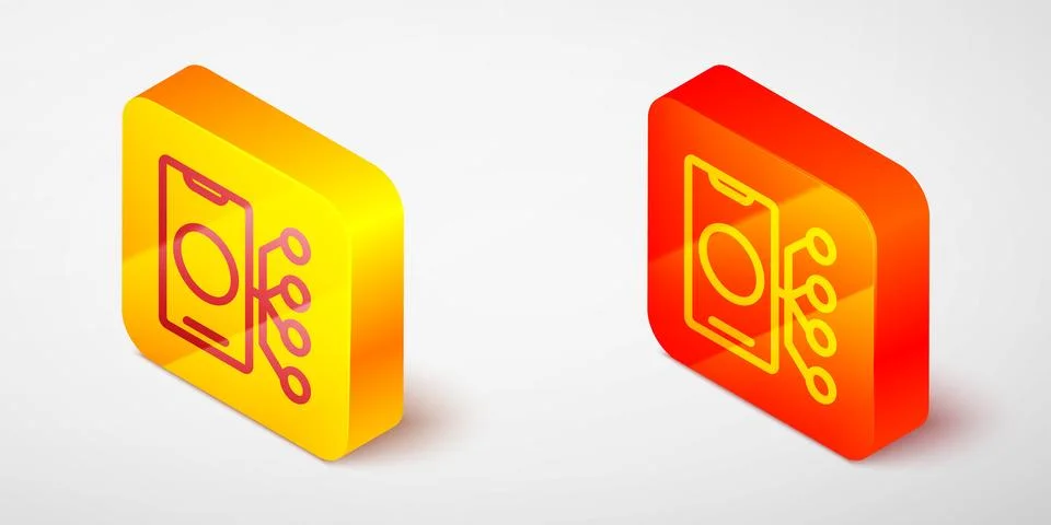 Isometric line Neural network icon isolated on grey background. Artificial .. Stock Illustration