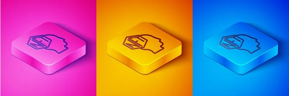 Isometric line NFT Digital crypto art icon isolated on pink and orange, blue Stock Illustration