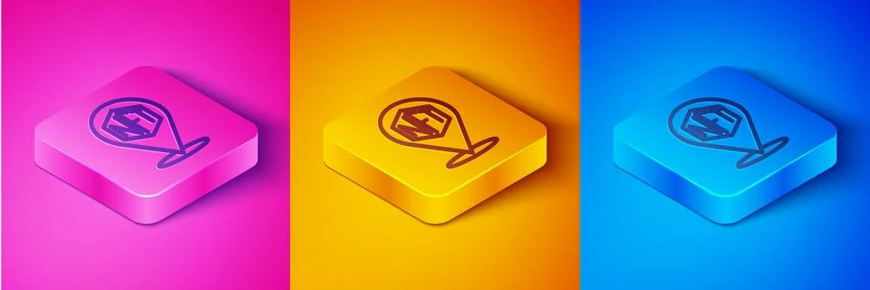 Isometric line NFT Digital crypto art icon isolated on pink and orange, blue  Stock Illustration