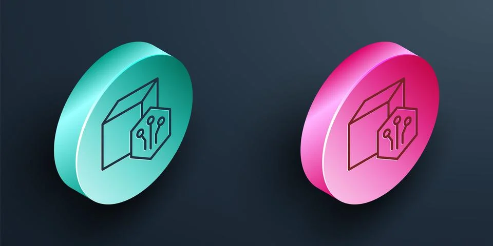 Isometric line NFT Digital crypto art icon isolated on black background. No.. 스톡 일러스트