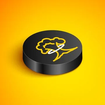 Isometric line Nuclear explosion icon isolated on yellow background. Atomic bomb Illustrazione stock