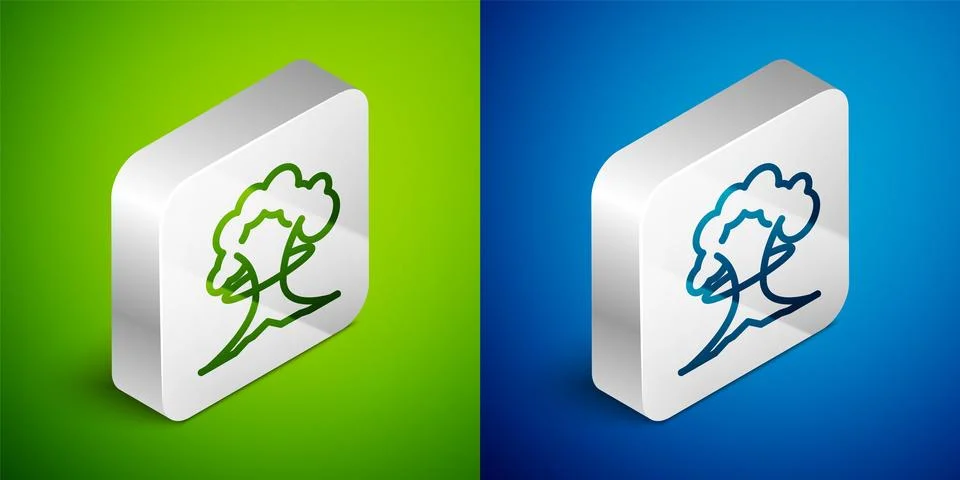 Isometric line Nuclear explosion icon isolated on green and blue background Illustrazione stock
