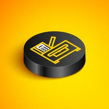 Isometric line Office multifunction printer copy machine icon isolated on yellow Stock Illustration