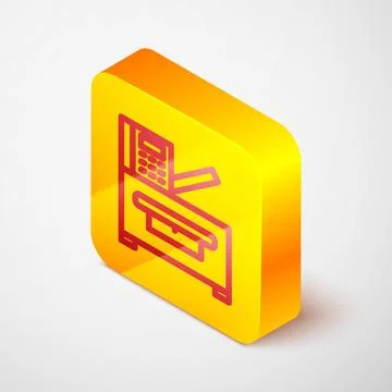 Isometric line Office multifunction printer copy machine icon isolated on grey Stock Illustration