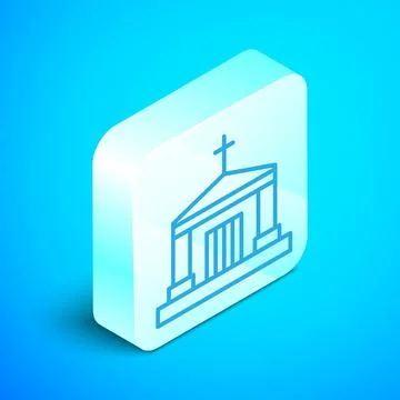 Isometric line Old crypt icon isolated on blue background. Cemetery symbol Ilustración de archivo