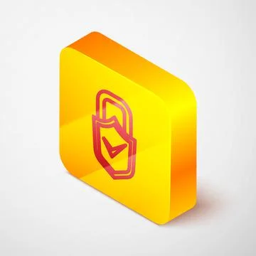 Isometric line Open padlock and check mark icon isolated on grey background.  Stock Illustration