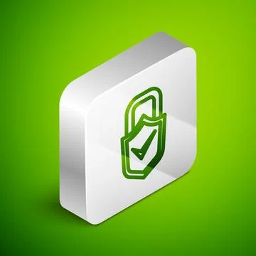 Isometric line Open padlock and check mark icon isolated on green backgroun.. Stockillustratie