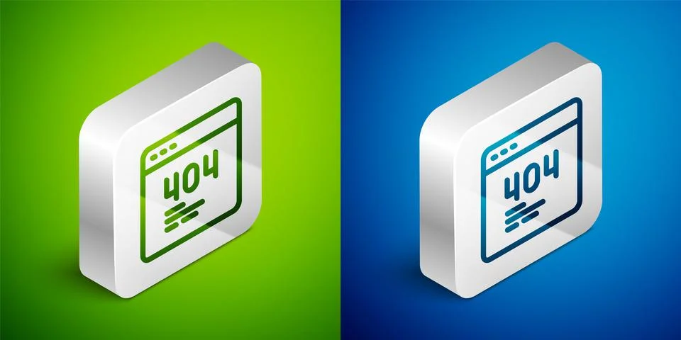 Isometric line Page with a 404 error icon isolated on green and blue background Stock Illustration