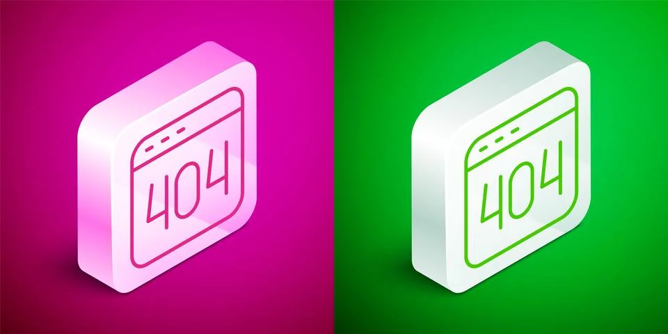 Isometric line Page with a 404 error icon isolated on pink and green background Stock Illustration