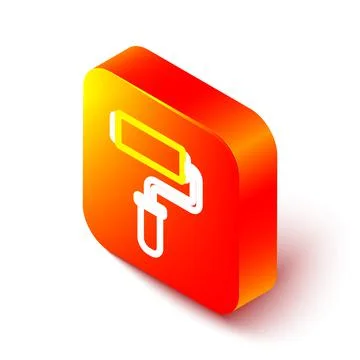 Isometric line Paint roller brush icon isolated on white background. Orange Stock Illustration