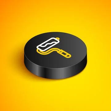 Isometric line Paint roller brush icon isolated on yellow background. Black Stock Illustration