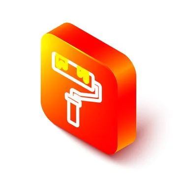 Isometric line Paint roller brush icon isolated on white background. Orange Stock Illustration