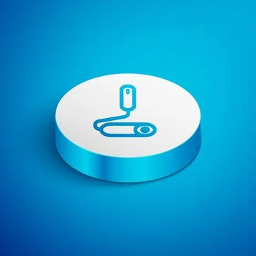 Isometric line Paint roller brush icon isolated on blue background. White circle Stock Illustration