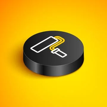 Isometric line Paint roller brush icon isolated on yellow background. Black Stock Illustration