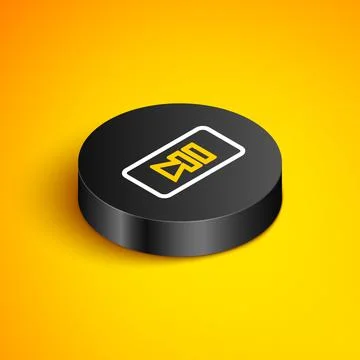 Isometric line Pause button icon isolated on yellow background. Black circle Illustrazione stock