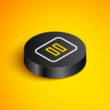 Isometric line Pause button icon isolated on yellow background. Black circle Illustrazione stock
