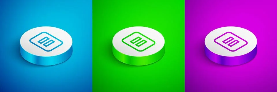 Isometric line Pause button icon isolated on blue, green and purple backgro.. Stock Illustration