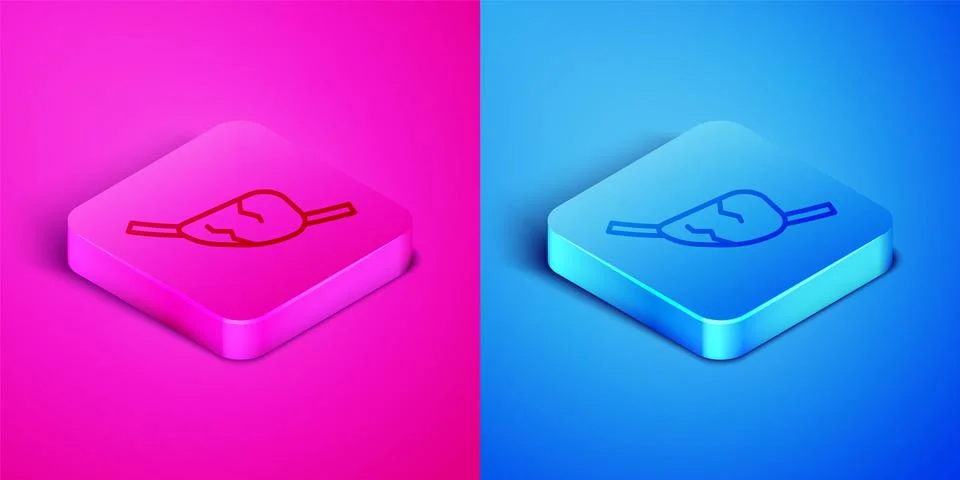 Isometric line Pirate eye patch icon isolated on pink and blue background Stock Illustration