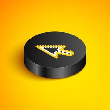 Isometric line Pixel arrow cursor icon isolated on yellow background. Black Stock Illustration