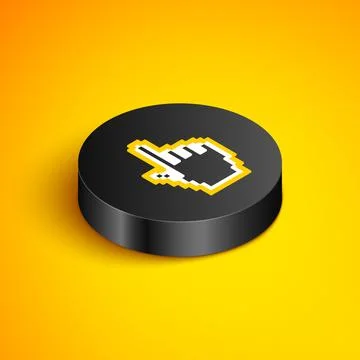 Isometric line Pixel hand cursor icon isolated on yellow background. Pointer Illustrazione stock