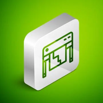 Isometric line Plotter icon isolated on green background. Large format multif Illustrazione stock