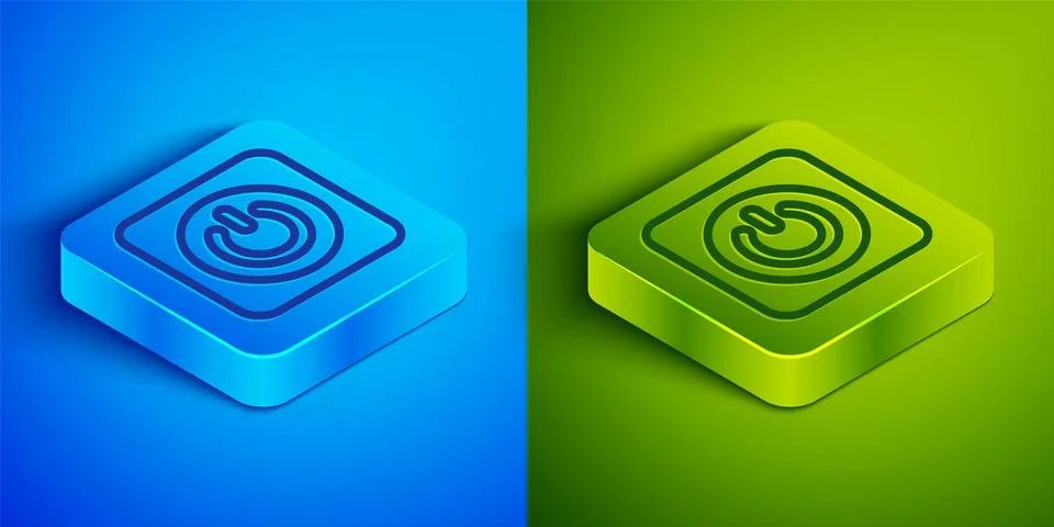 Isometric line Power button icon isolated on blue and green background. Sta.. Stock Illustration