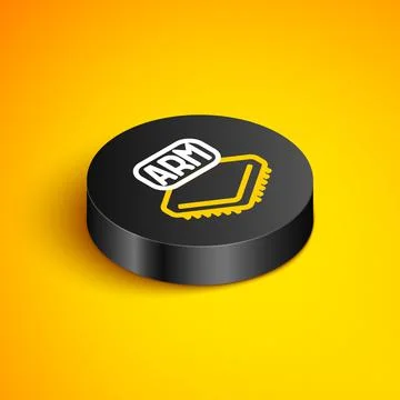 Isometric line Processor icon isolated on yellow background. CPU, central Illustrazione stock