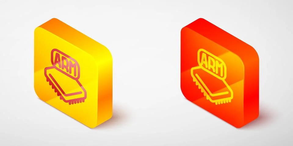 Isometric line Processor icon isolated on grey background. CPU, central Stock Illustration