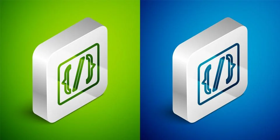 Isometric line Programming language syntax icon isolated on green and blue Stock Illustration